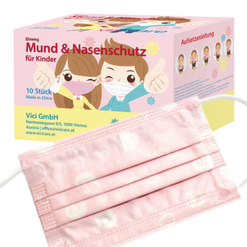 Kinder Einweg Mund- und Nasenschutz Maske Rosa